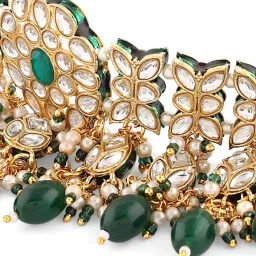 Zaveri Pearls Green Kundan Artificial Stones & Beads Choker Necklace Set-ZPFK16937 image 3