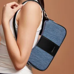 Miraggio Bella Denim and Black Small Textured Shoulder Bag image 3