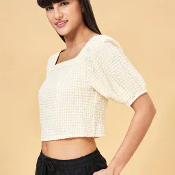 Honey by Pantaloons White Cotton Chequered Crop Top image 3