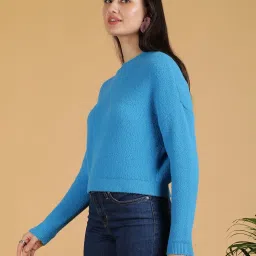 kotty Blue Solid Full Sleeves Sweater image 3
