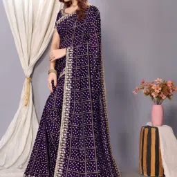 Saree Mall Purple Embellished Saree With Unstitched Blouse image 3
