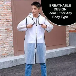 AllExtreme EVA Hooded Type Top Button Closer Transparent & Black Rainsuit M for Unisex, EXM1-BL-M image 2