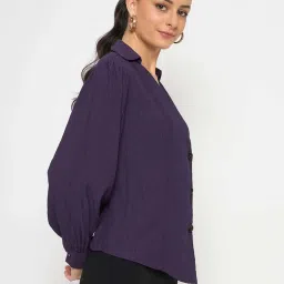 MADAME Purple Plain Shirt image 3