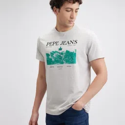 Pepe Jeans Light Grey Cotton Slim Fit Printed T-Shirt image 3