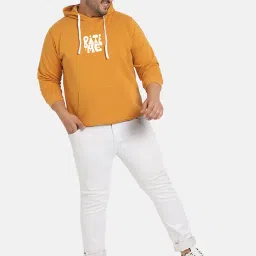Instafab Plus Yellow Cotton Regular fit Printed Plus Size Hooded Sweatshirt image 3