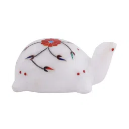 Aapno Rajasthan White & Red Marble Tortoise Inlaid With Stone image 3