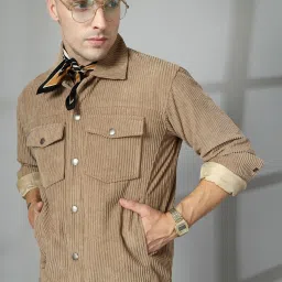 Chkokko Khaki Relaxed Fit Solid Jackets image 3