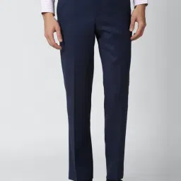 Van Heusen Navy Regular Fit Checks Flat Front Trousers-picture-22