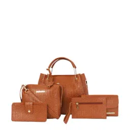Bagsy Malone Croco Tan Animal Effect Medium Satchel Handbag - Set of 5-picture-13