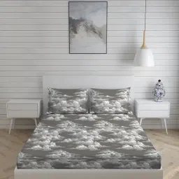 Layers Panchatatva Floral Grey 146 TC Cotton King Bed Sheet with 2 Pillow Covers-image-79