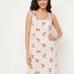 Clovia White & Pink Cotton Printed Night Dress-picture-24