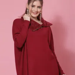 Mafadeny Maroon Regular Fit Sweater-image-8
