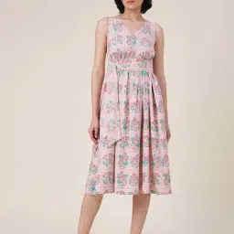 Fabindia Pink Cotton Linen Printed A-Line Dress-picture-18