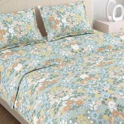 Haus & Kinder House of Bloom Multicolor Cotton Floral 144 TC Double Bedsheet with 2 Pillow Cover-picture-10