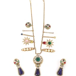 Odette Gold Mixed Metal Embellished Gold Plated Neckpiece Set For Women image 3