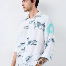 Spykar White Nylon Slim Print Shirt image 3