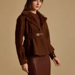 Kazo Brown Solid Peplum Jacket image 3