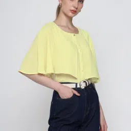 Cover Story Yellow Polyester Solid Regular Fit Shirt image 3
