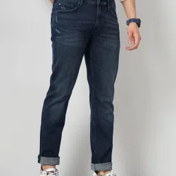 celio celio* Navy Regular Fit Lightly Washed Distressed Jeans image 3