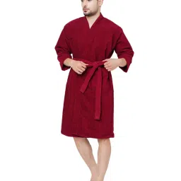 Welspun Dew Red 325 GSM Cotton Bath Robe (M) image 3