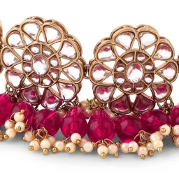 Zaveri Pearls Rani Pink Dazzling Kundan & Artificial Beads Necklace & Earring Set-ZPFK17111 image 3