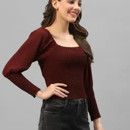KASSUALLY Maroon Relaxed Fit Crop Top image 3