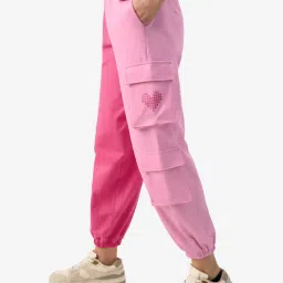 The Souled Store Pink Cotton Color-Block High Rise Joggers image 3