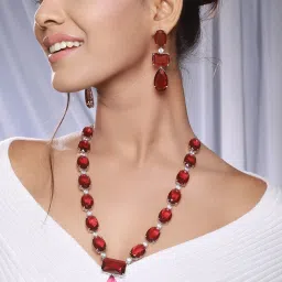 Saraf RS Jewellery Silver Toned Red Ruby Designer Jewellery Set image 3