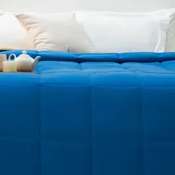 Spaces Silkysoy Solid Blue Brown 90 GSM Microfibre Double Bed Quilt image 3