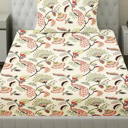 Filymore Cream Printed Microfiber 300 TC Single Bedsheet & 1 Pillow Cover 89" x 59"-picture-27