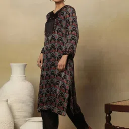 Folksong by W Black Printed Straight Kurta image 3