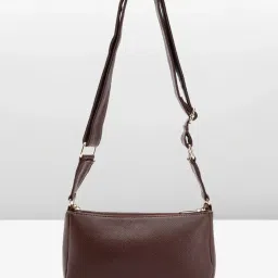 Carlton London Brown & Pink Textured Medium Sling Handbag with Pouch image 3