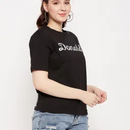 MADAME Black Cotton Graphic Print T-Shirt image 3