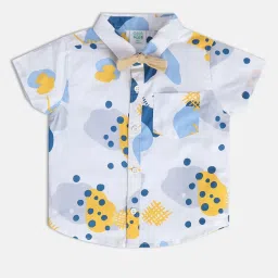 MINIKLUB Kids White & Beige Printed Shirt, Shorts, Bow with Suspender image 3