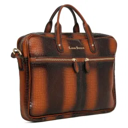 Louis Stitch Tan Textured Leather Medium Laptop Messenger Bag image 3