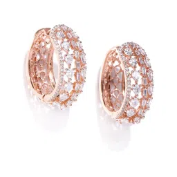Priyaasi Rose Gold-Plated American Diamond Studded Small Hoop Earrings image 3