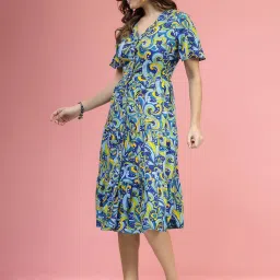 Melon by PlusS Blue Printed A-Line Dress image 3