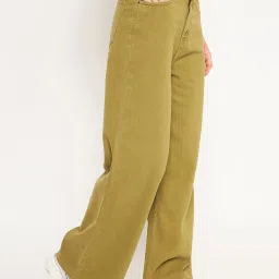 MADAME Green Cotton Mid Rise Flared Jeans image 3