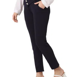 Smarty Pants Navy Cotton Lycra Straight Fit Trousers image 3