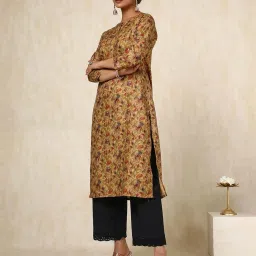 Soch Mustard Poly Linen Floral Kurta image 3