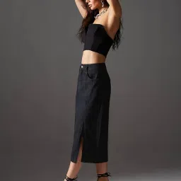 Miss Chase Black Solid Skirt image 3