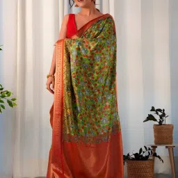 Saree Mall Green & Red Printed Saree With Unstitched Blouse image 3