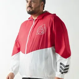 Bewakoof Men's White & Red Graphic Printed Oversized Plus Size Windcheater Jacket image 3