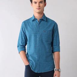 AD by Arvind Aqua Cotton Self Shirt-picture-43