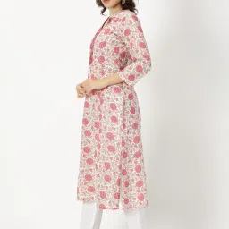 Saffron Threads White & Pink Floral Print Straight Kurta image 3