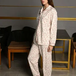 Odette Off White Printed Night Suit Set image 3
