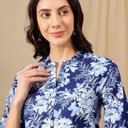 JANAKDULARI CREATION Floral Print Mandarin Collar Cotton Top image 2