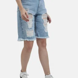 Bene Kleed Blue Slim Fit High Rise Shorts image 3