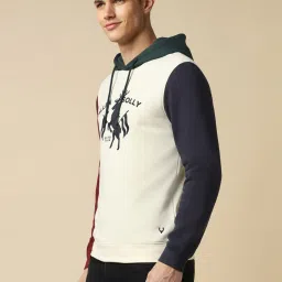 Allen Solly Beige Cotton Regular Fit Colour Block Hooded Sweatshirt image 3