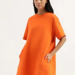 United Colors of Benetton Orange Cotton Shift Dress-image-36